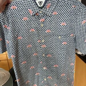 VISSLA Men's Blue and red sun  Patterned Casual Shirt